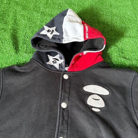 Aape by Bape Stripe and Stars Button Up Varsity Jacket Sweater Hoodie Size L - Picture 4 of 16
